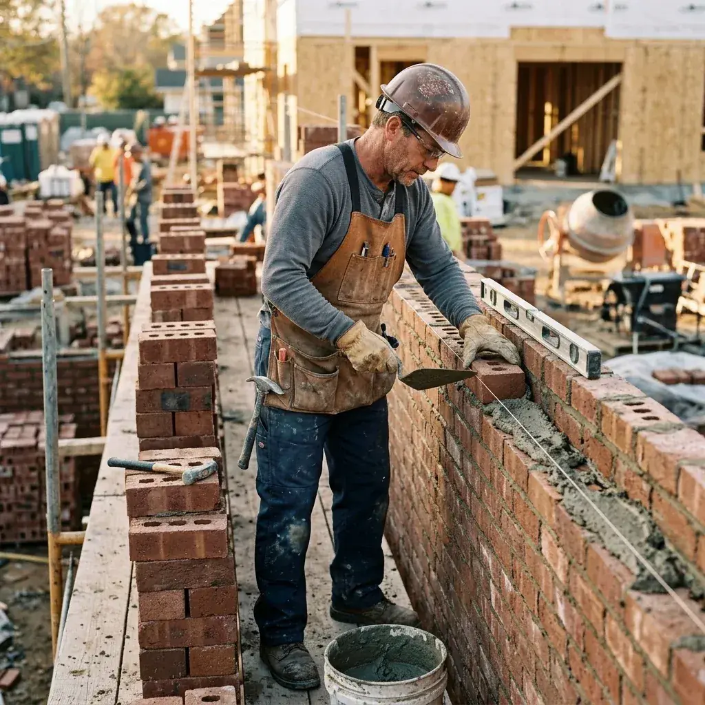 Albañil trabajando en una obra de León